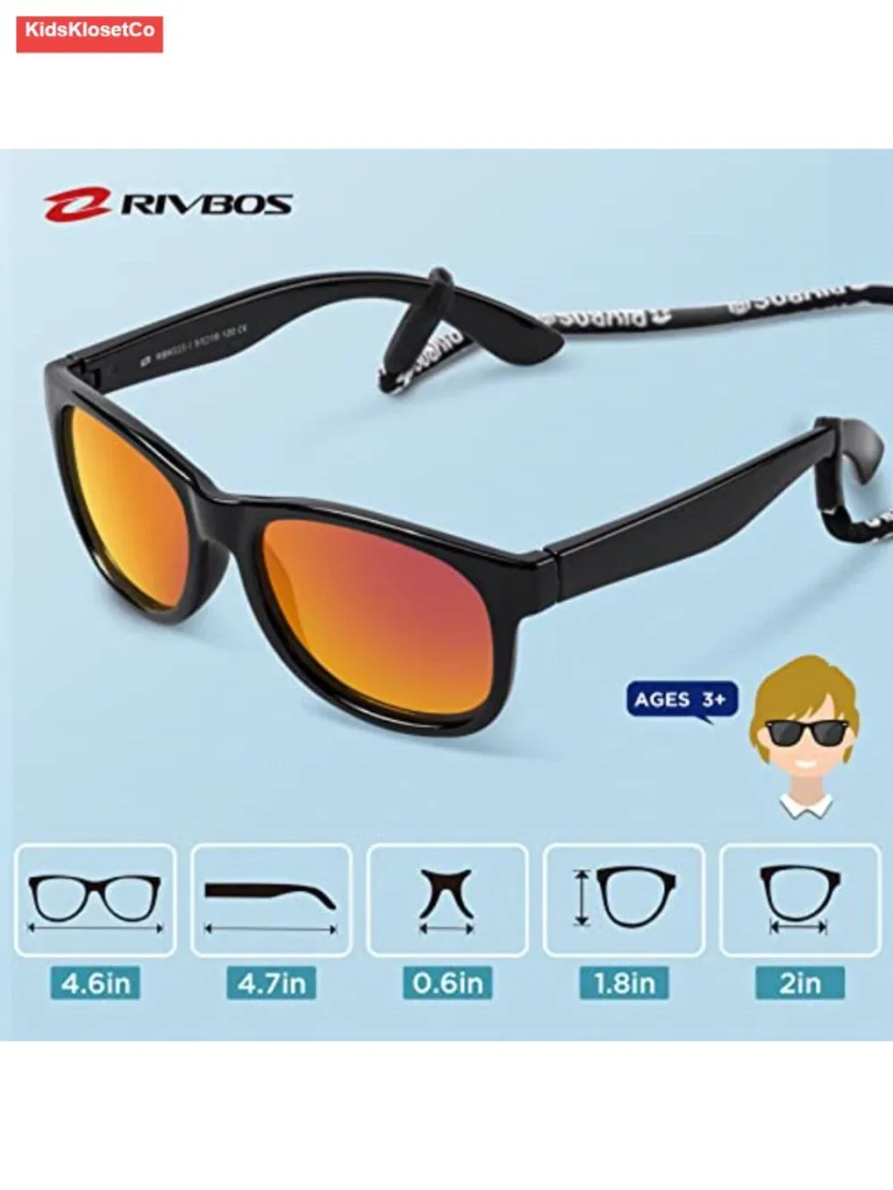 Kids Polarized Sunglasses with Strap UV Protection Rubber Frame Plastic Lens